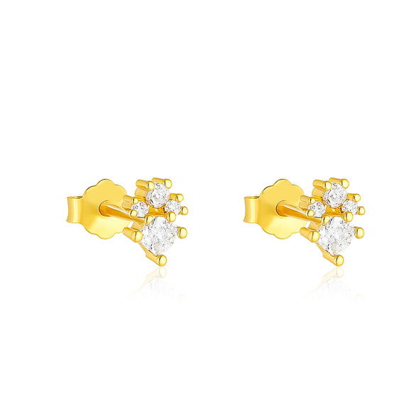 Minimal Twin Spark Earrings - Sterling Silver Yellow Plated