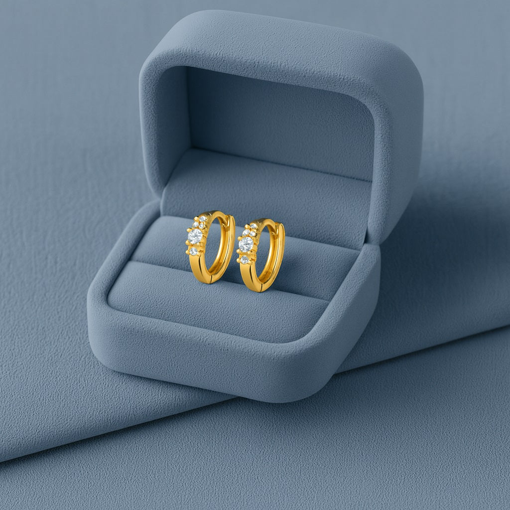 Triple Stone Huggie Hoop Earrings - Sterling Silver Yellow Plated