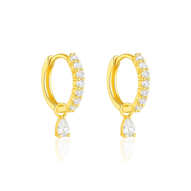 Pear Drop Dangle Earrings - Sterling Silver Yellow Plated