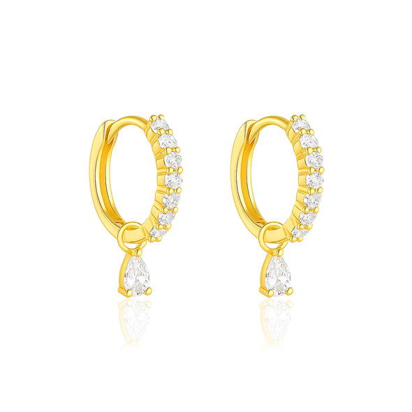 Pear Drop Dangle Earrings - Sterling Silver Yellow Plated