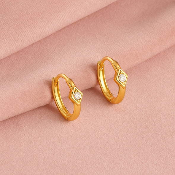 Solitaire Hoop Earrings – Sterling Silver Gold Plated