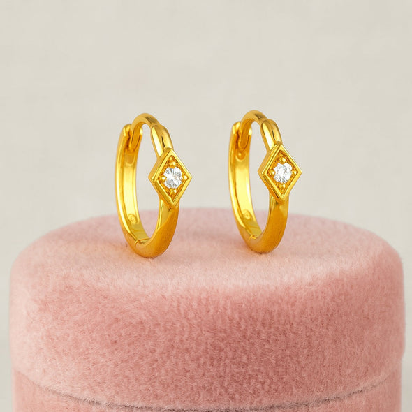 Solitaire Hoop Earrings – Sterling Silver Gold Plated
