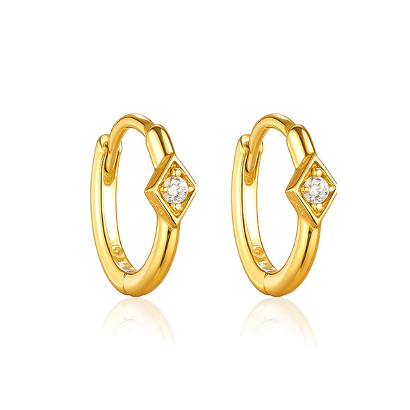 Solitaire Hoop Earrings – Sterling Silver Gold Plated