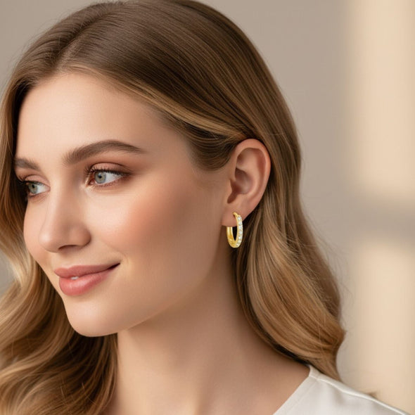 Classic Pavé Huggie Hoop Earrings - Sterling Silver Yellow Plated