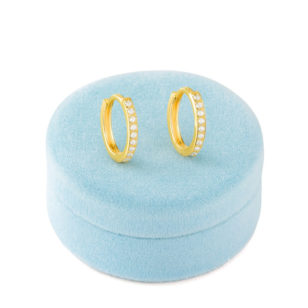 Classic Pavé Huggie Hoop Earrings - Sterling Silver Yellow Plated