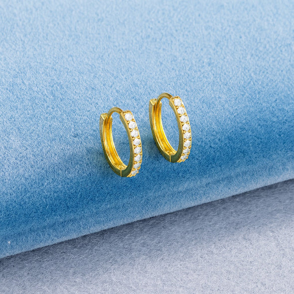 Classic Pavé Huggie Hoop Earrings - Sterling Silver Yellow Plated