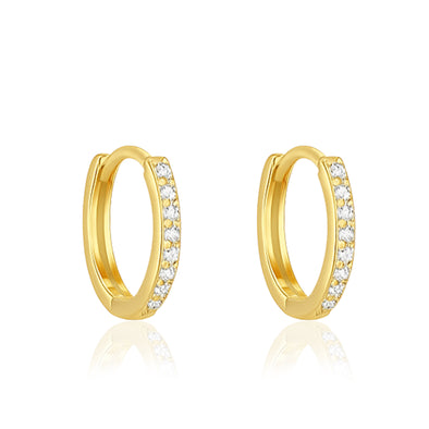 Classic Pavé Huggie Hoop Earrings - Sterling Silver Yellow Plated