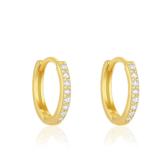 Classic Pavé Huggie Hoop Earrings - Sterling Silver Yellow Plated