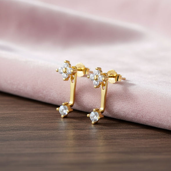 Double Floral Jacket Drop Earrings - Sterling Silver Yellow Plated