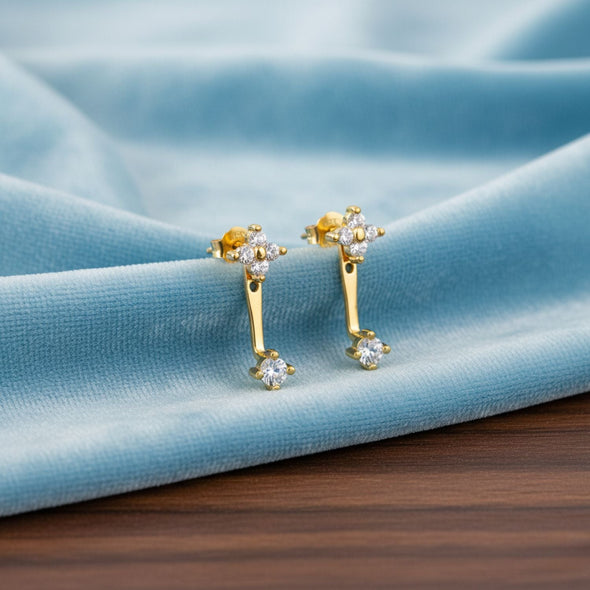 Double Floral Jacket Drop Earrings - Sterling Silver Yellow Plated