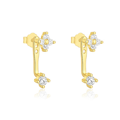 Double Floral Jacket Drop Earrings - Sterling Silver Yellow Plated