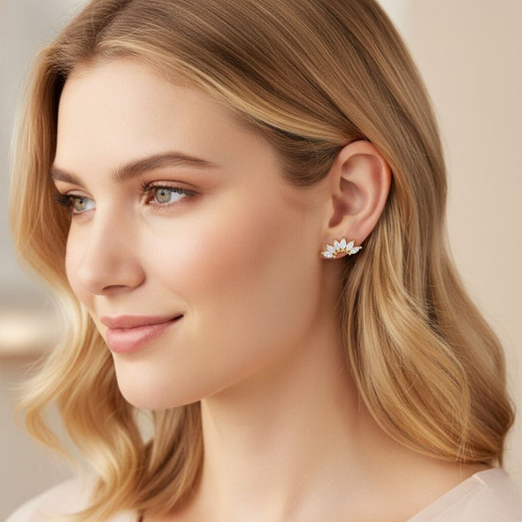 Marquise Fan Cluster Stud Earrings - Sterling Silver Yellow Plated