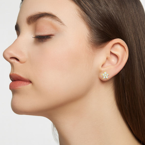 Classic Floral Cluster Stud Earrings - Sterling Silver Yellow Plated