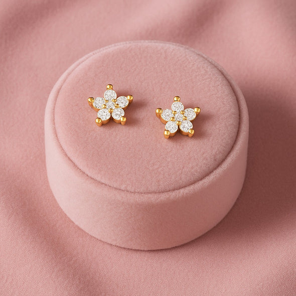 Classic Floral Cluster Stud Earrings - Sterling Silver Yellow Plated