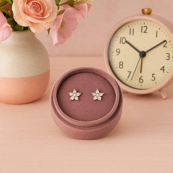 Classic Floral Cluster Stud Earrings - Sterling Silver Yellow Plated