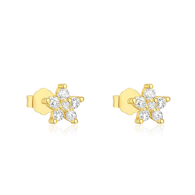 Classic Floral Cluster Stud Earrings - Sterling Silver Yellow Plated