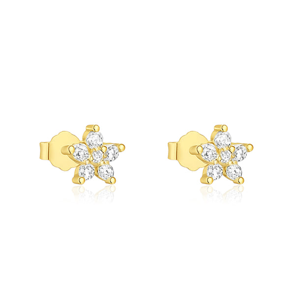 Classic Floral Cluster Stud Earrings - Sterling Silver Yellow Plated