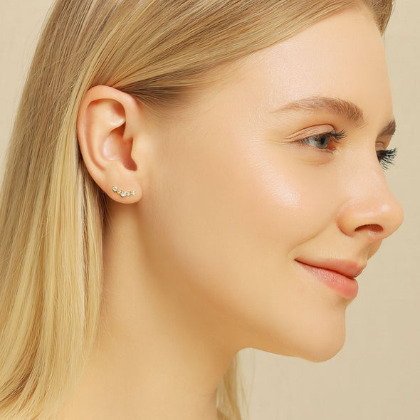 V-Shape Cluster Stud Earrings – Sterling Silver Gold Plated