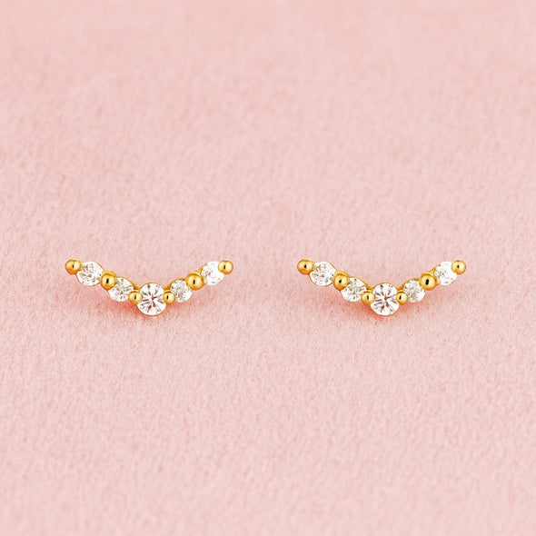 V-Shape Cluster Stud Earrings – Sterling Silver Gold Plated