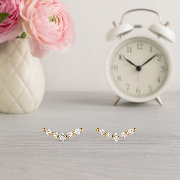 V-Shape Cluster Stud Earrings – Sterling Silver Gold Plated