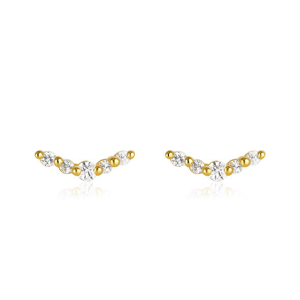 V-Shape Cluster Stud Earrings – Sterling Silver Gold Plated