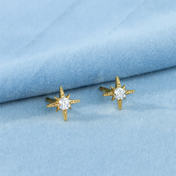 North Star Stud Earrings – Sterling Silver Gold Plated
