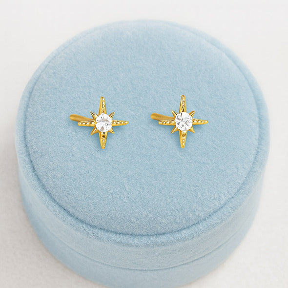 North Star Stud Earrings – Sterling Silver Gold Plated