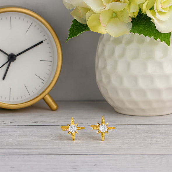 North Star Stud Earrings – Sterling Silver Gold Plated