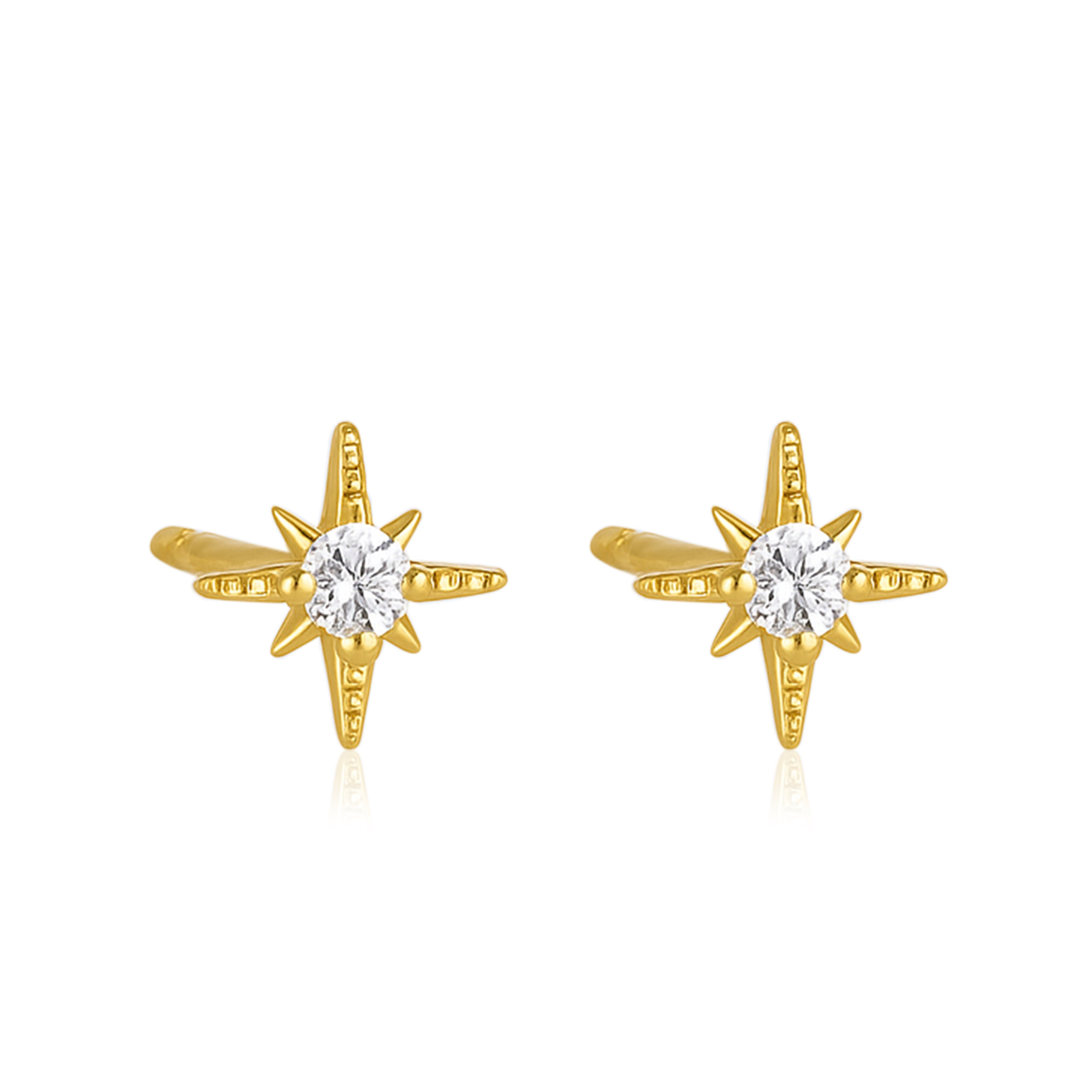 North Star Stud Earrings – Sterling Silver Gold Plated