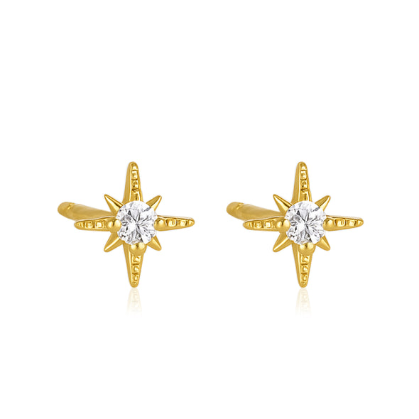 North Star Stud Earrings – Sterling Silver Gold Plated