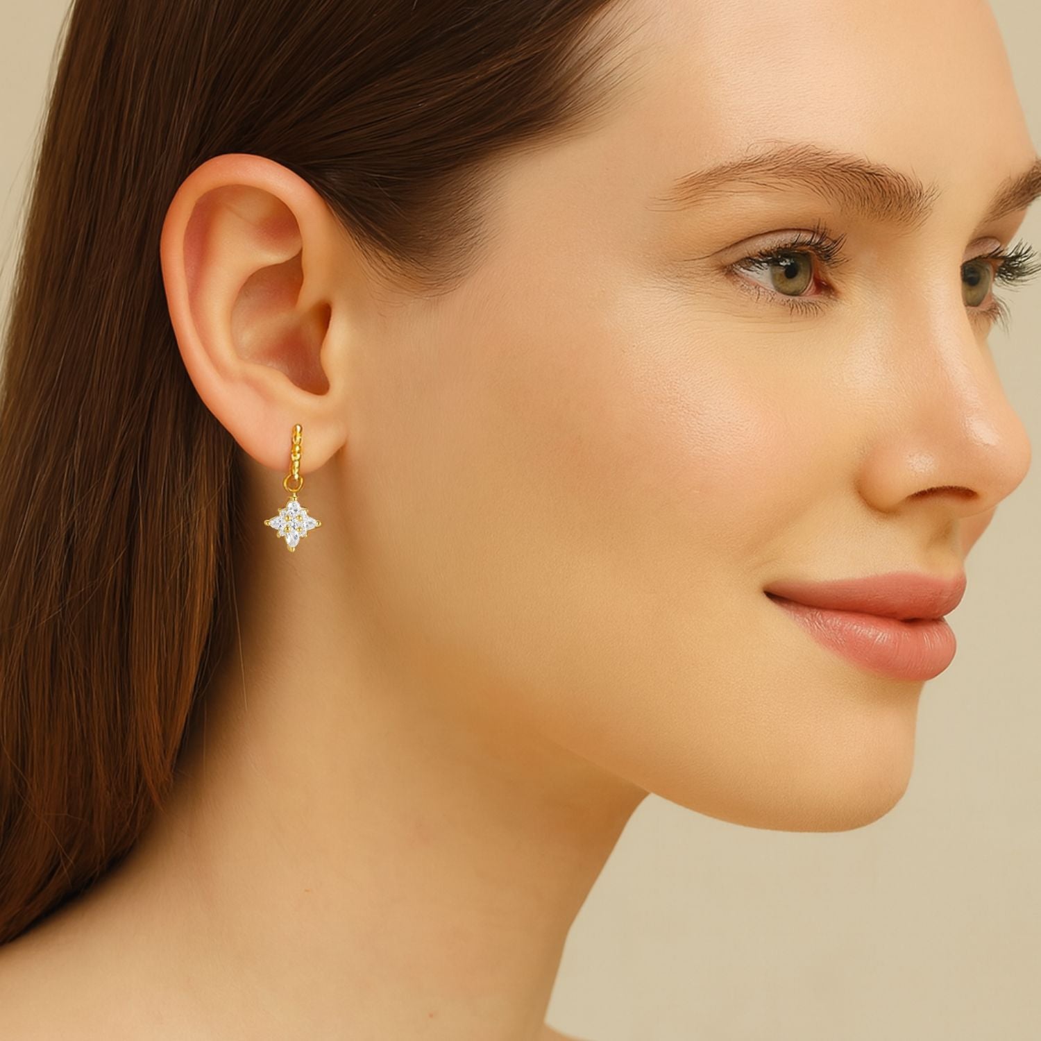 Beaded Star Drop Hoop Earrings – Sterling Silver Gold Plated