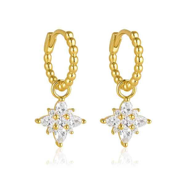 Beaded Star Drop Hoop Earrings – Sterling Silver Gold Plated