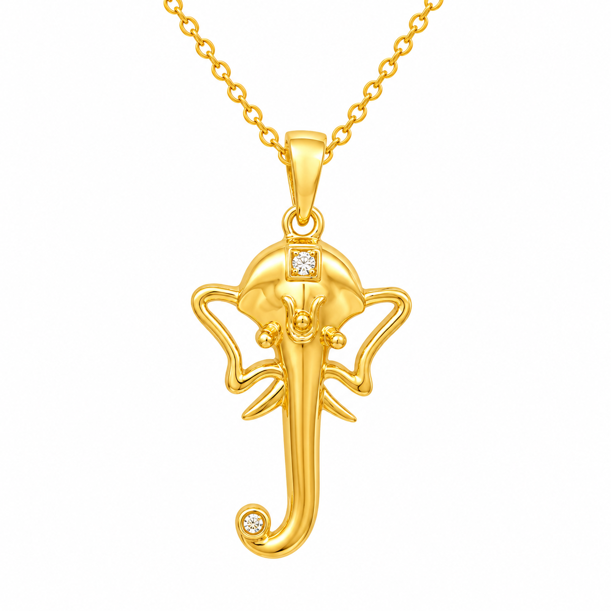 White CZ Ganesha Pendant - Sterling Silver