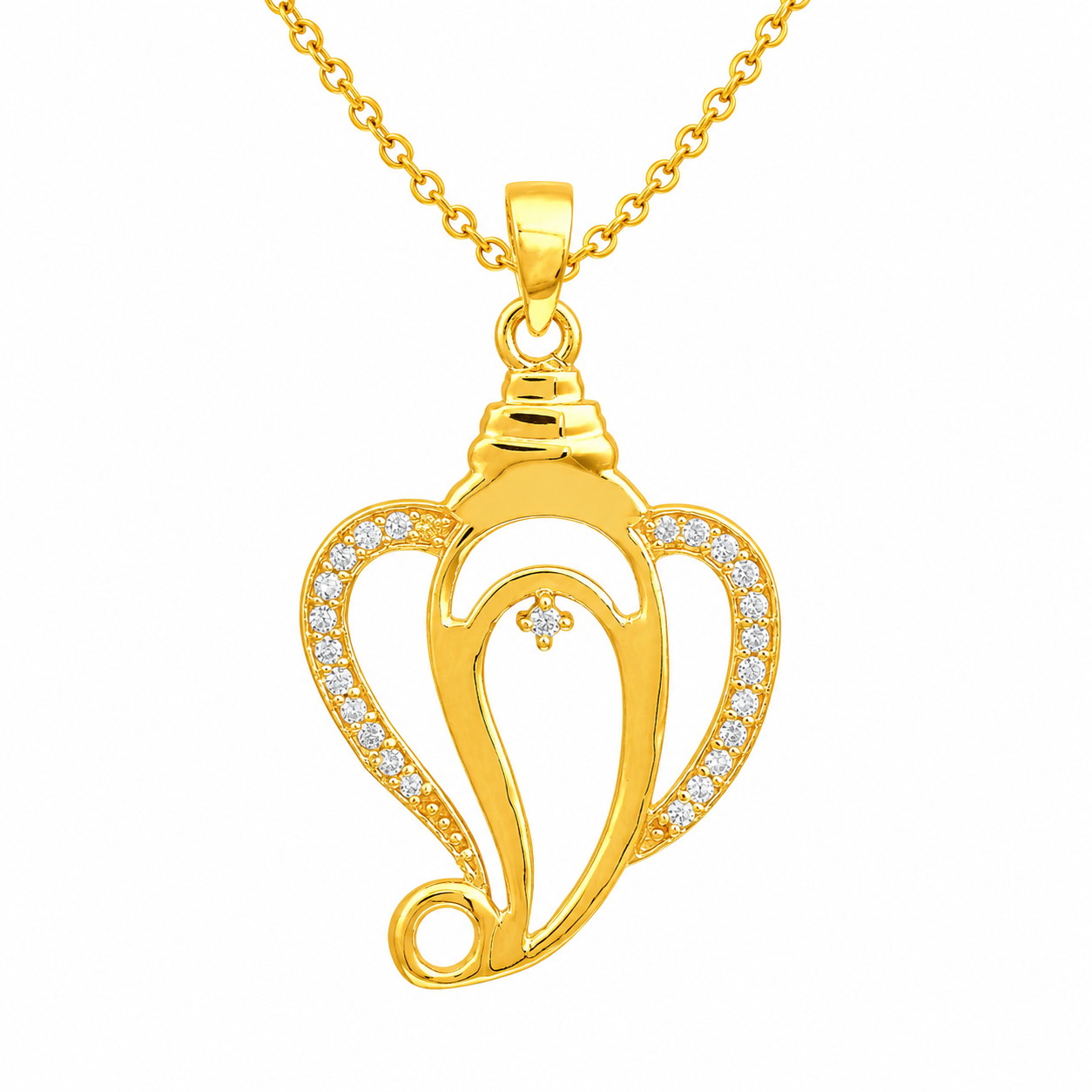 Ganesha Pendant Elegant CZ Outline Design - Sterling Silver