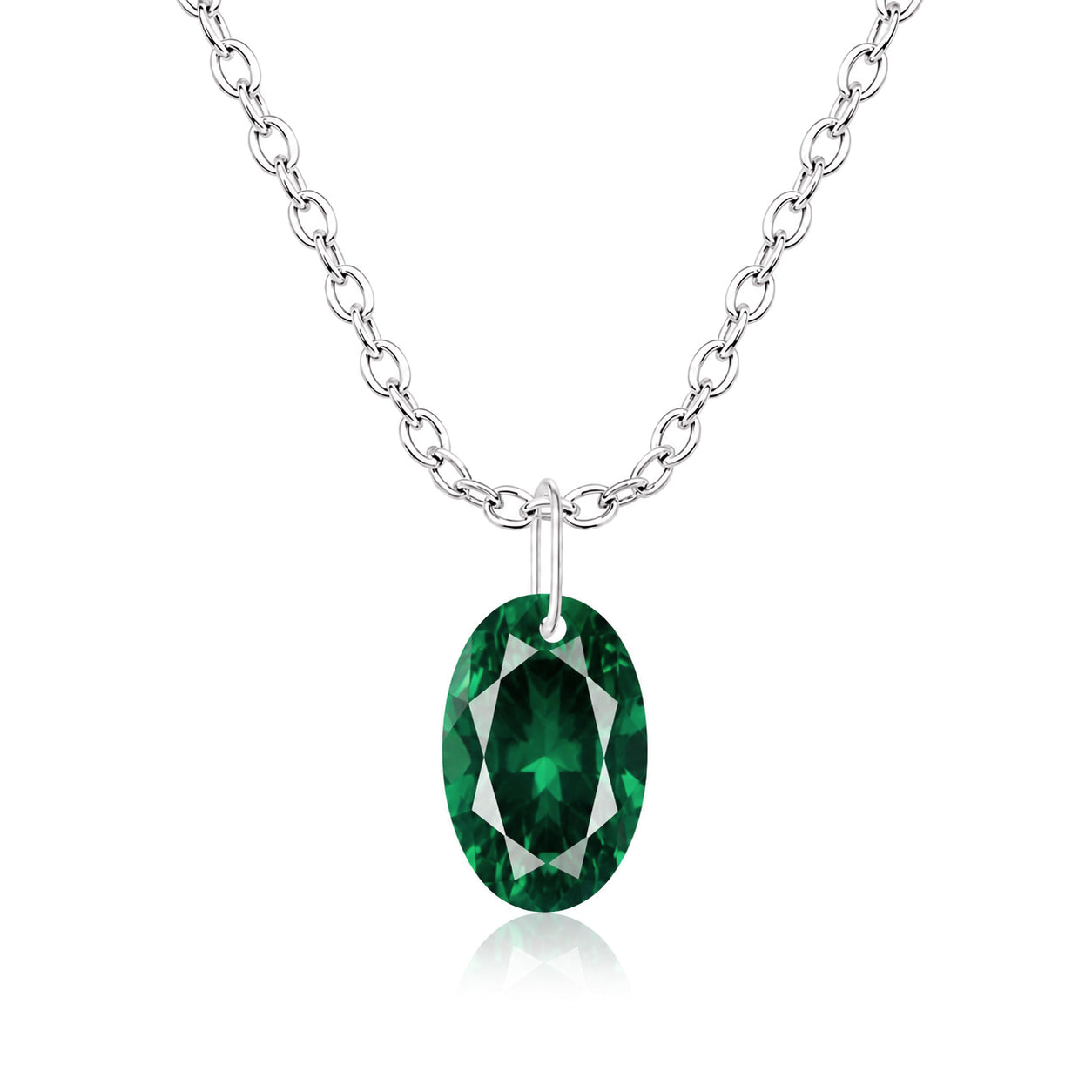 Oval Emerald Solitaire Necklace - 925 sterling Silver
