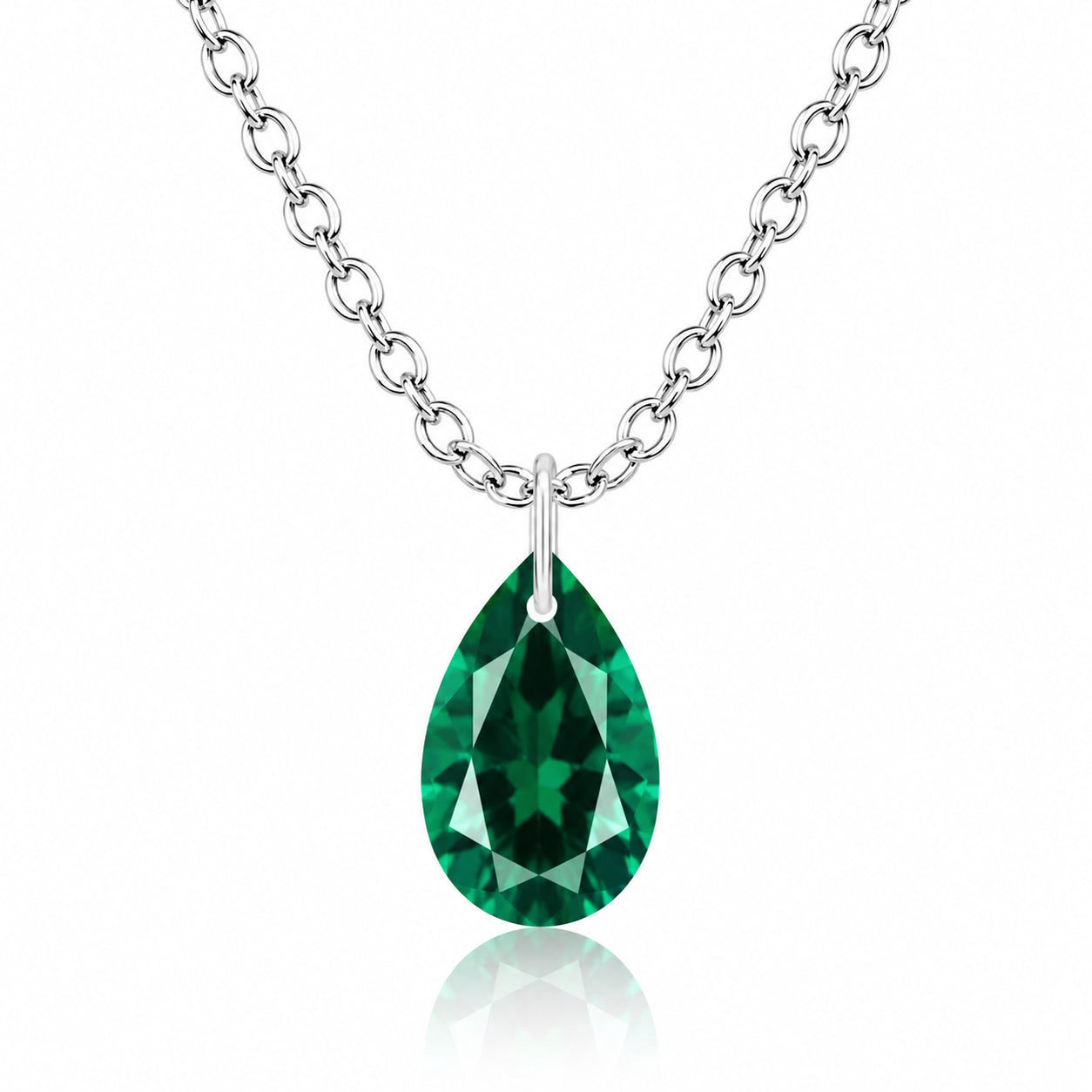 Pear Emerald Solitaire Necklace - 925 sterling Silver