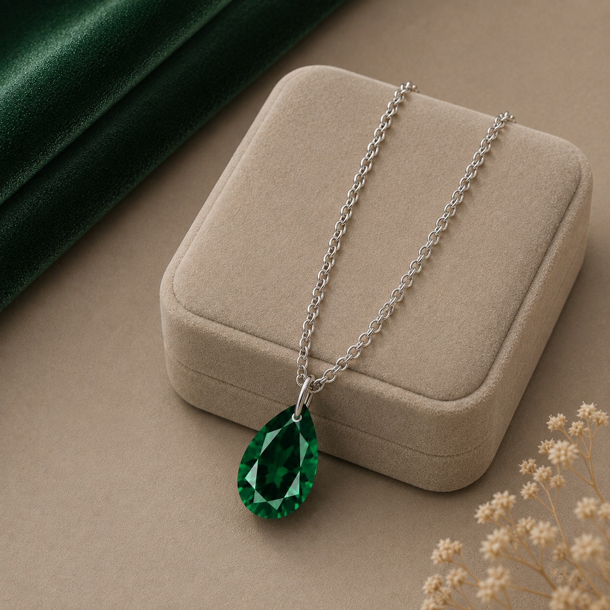 Pear Emerald Solitaire Necklace - 925 sterling Silver