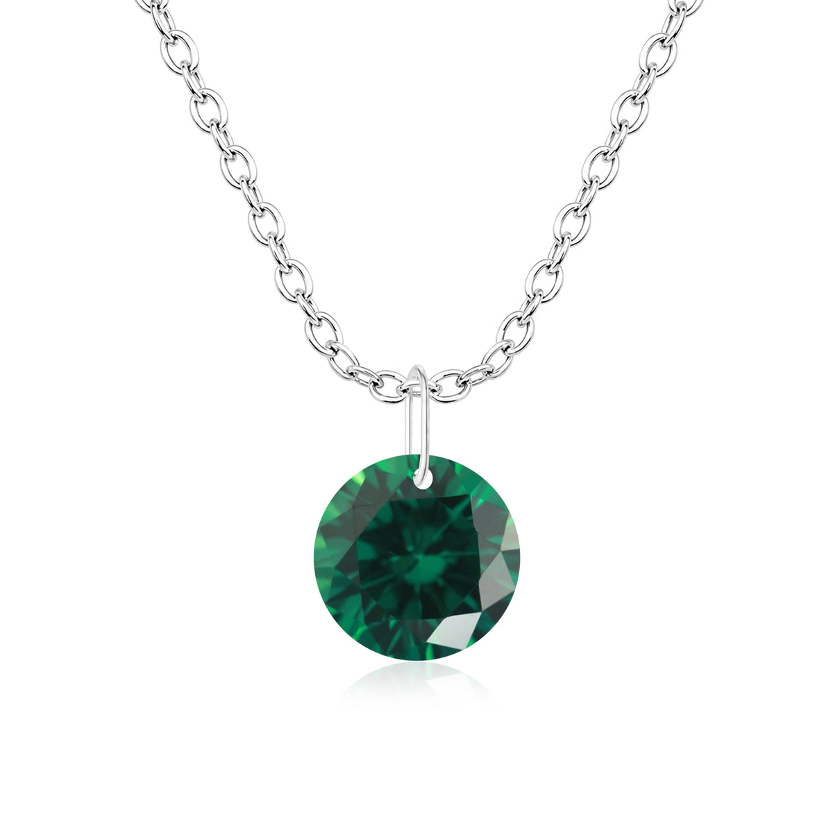 Round Emerald Solitaire Necklace - 925 sterling Silver