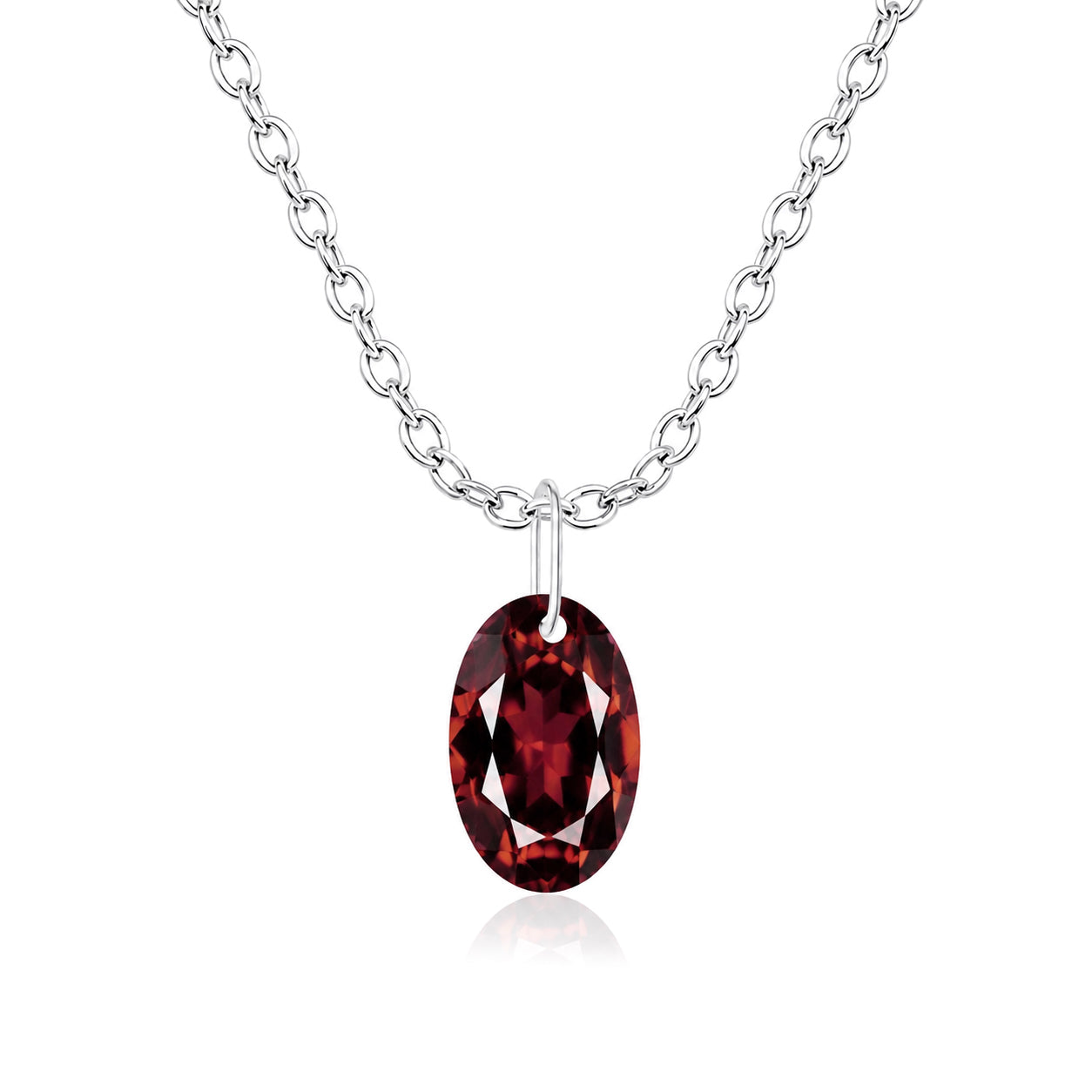 Oval Garnet Solitaire Necklace - 925 sterling Silver