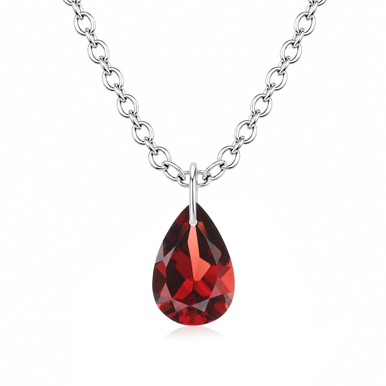 Pear Garnet Solitaire Necklace - 925 sterling Silver