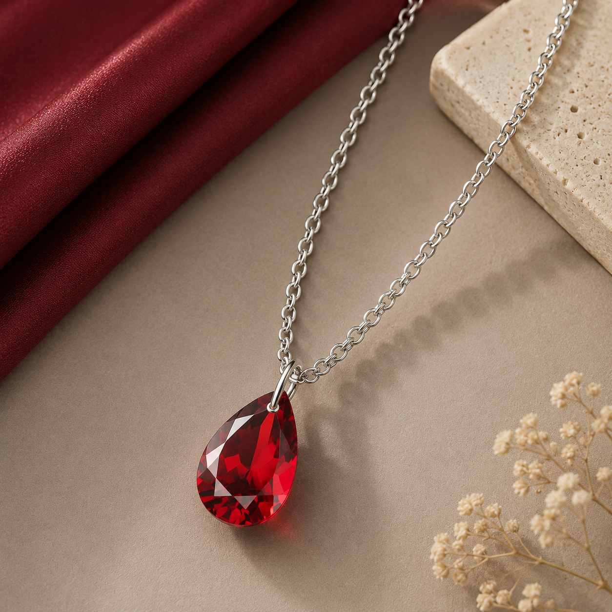 Pear Garnet Solitaire Necklace - 925 sterling Silver