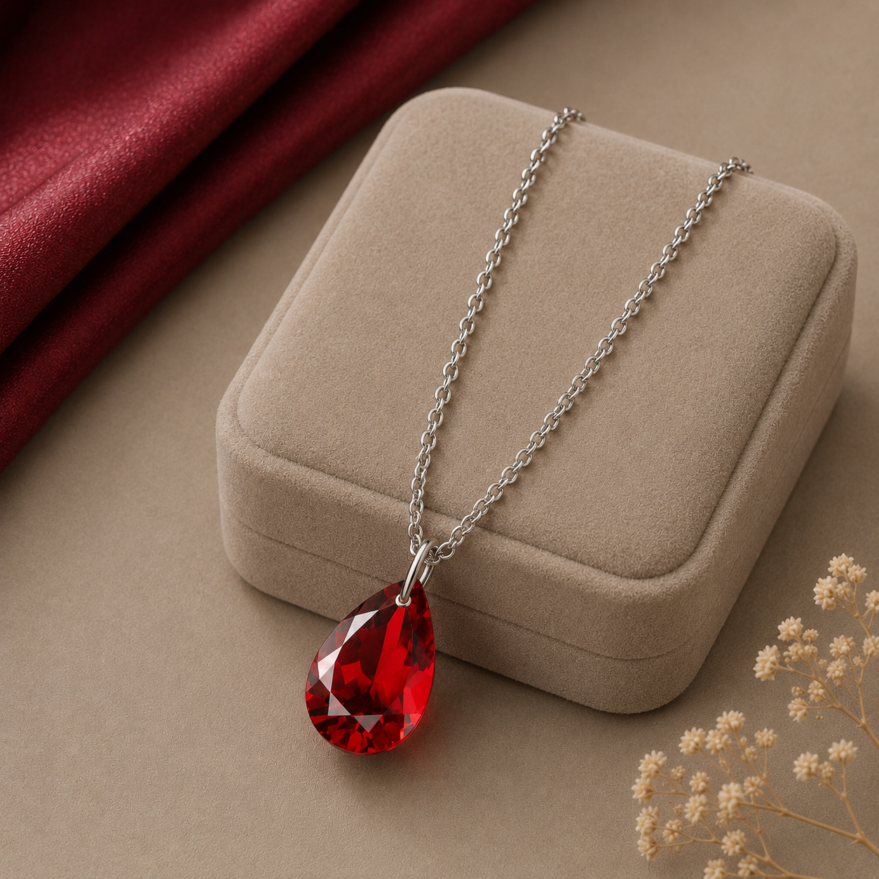 Pear Garnet Solitaire Necklace - 925 sterling Silver
