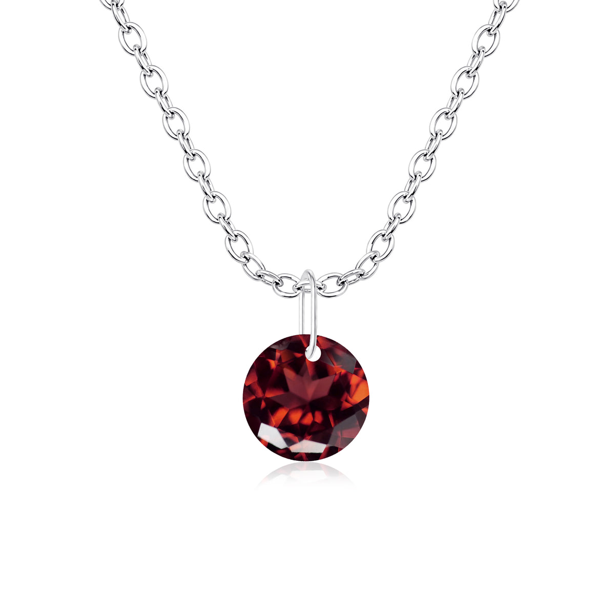 Round Garnet Solitaire Necklace - 925 sterling Silver