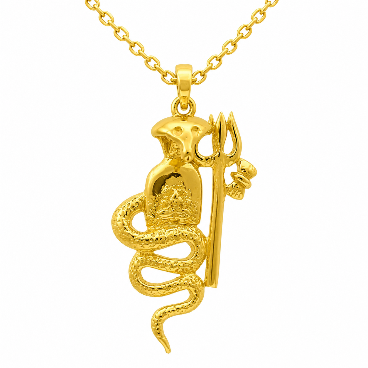 Trishul & Snake Pendant - Sterling Silver