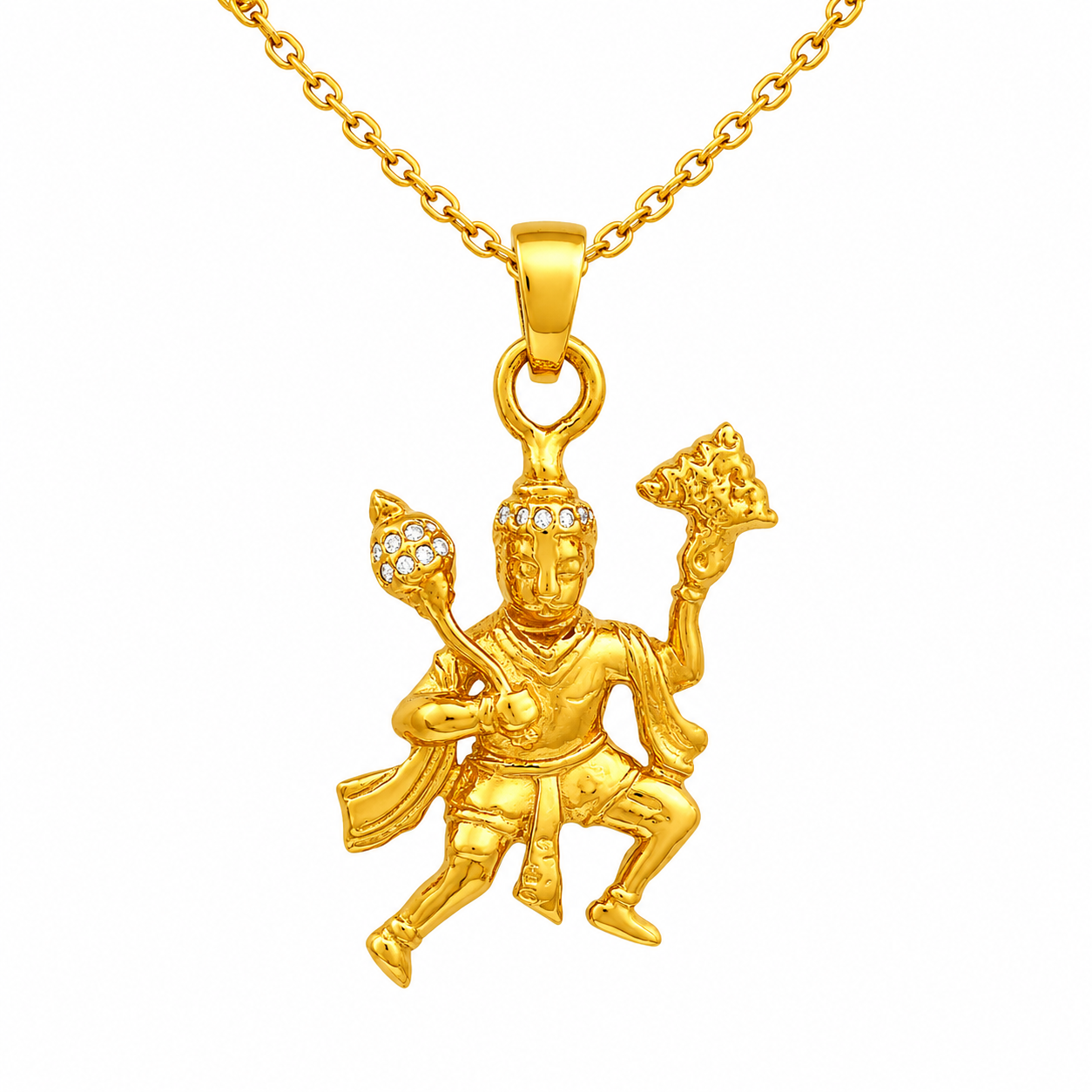 White CZ Hanuman Pendant - Sterling Silver