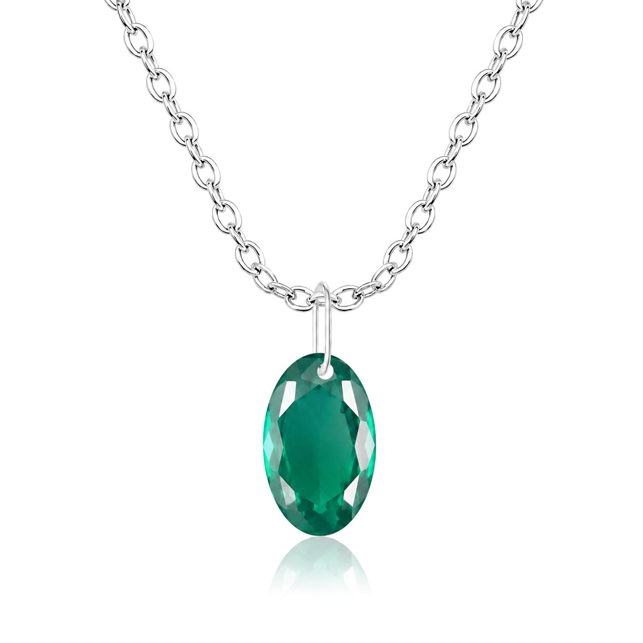 Oval Green Onyx Solitaire Necklace - 925 sterling Silver