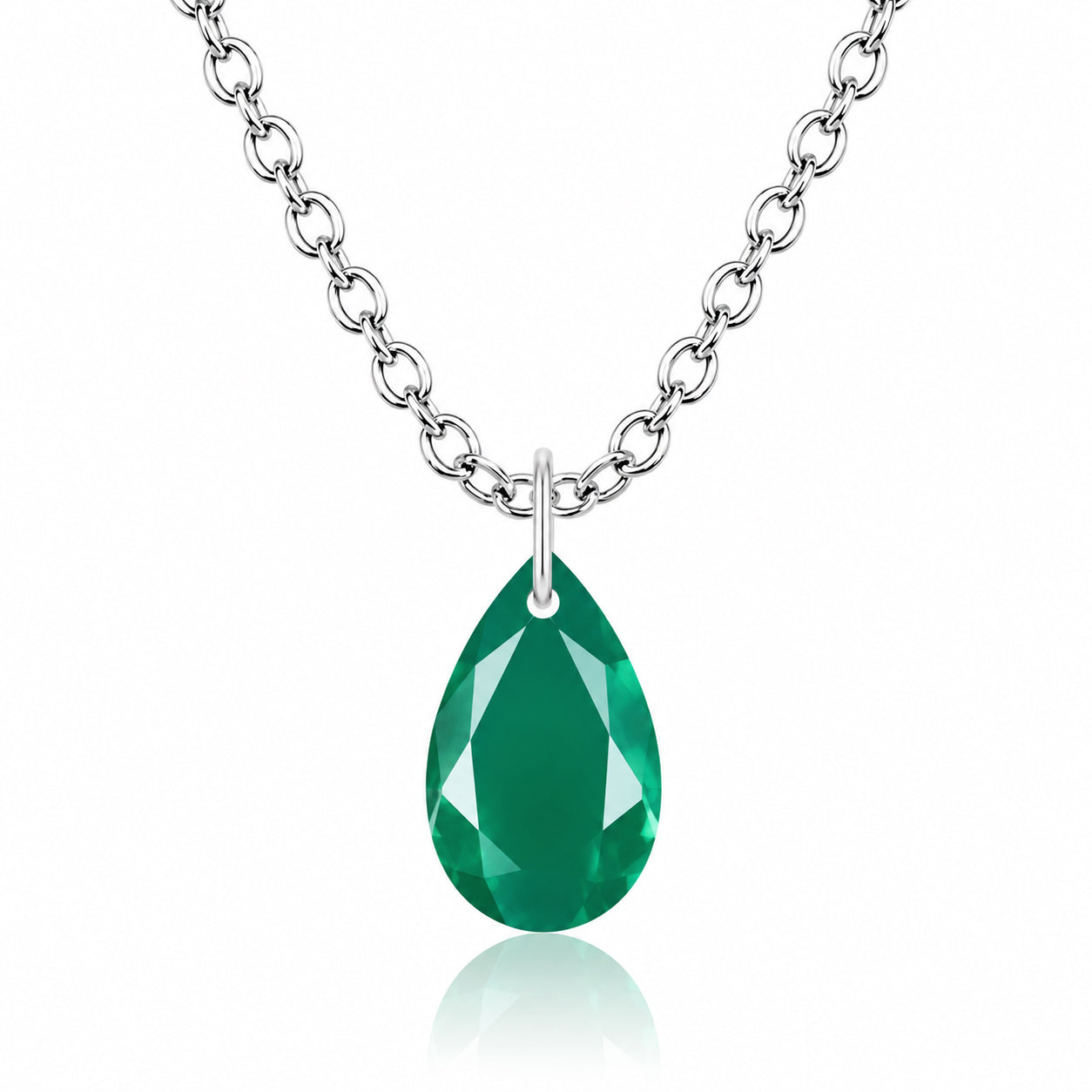 Pear Green Onyx Solitaire Necklace - 925 sterling Silver