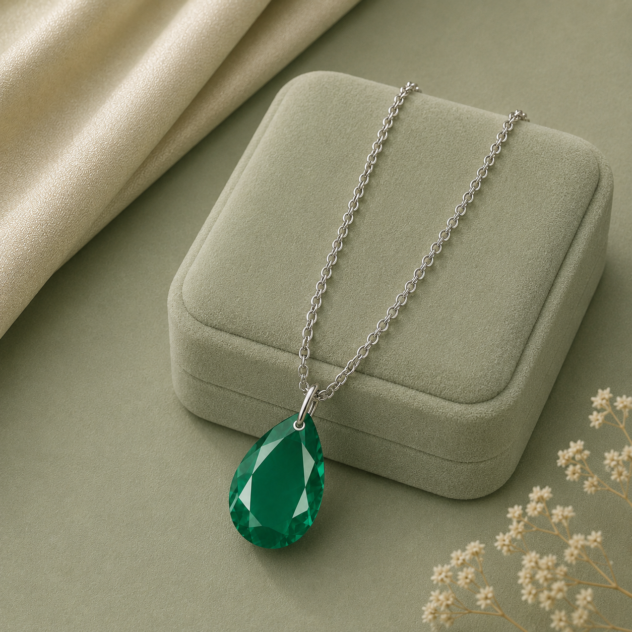 Pear Green Onyx Solitaire Necklace - 925 sterling Silver