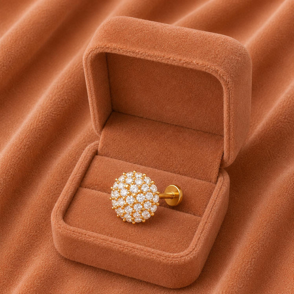White CZ Cluster Dome Nose Pin – Gold Plated Sterling Silver