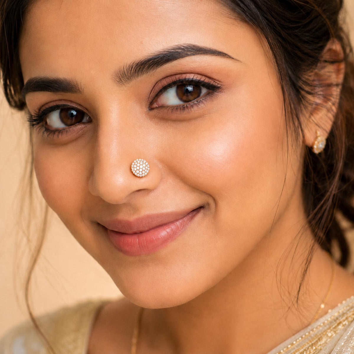 White CZ Cluster Dome Nose Pin – Gold Plated Sterling Silver
